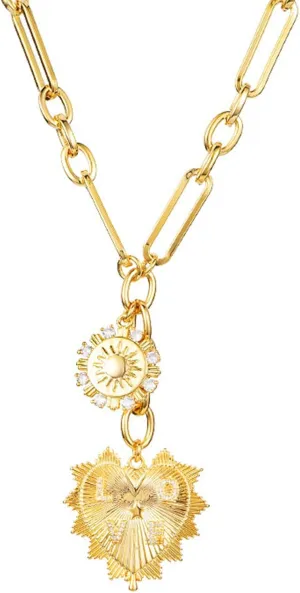 HETICA Chunky Gold Necklace for Women, Heart Pendants Necklace Sun Flower Necklace Fashion Hip Hop Choker Gift