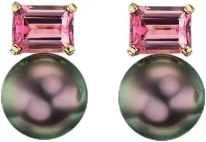Hi Pearl Stud Earrings for Women 10MM Natural Black Pearl Earrings with Hypoallergenic 925 Sterling Silver Post 6X4MM Emerald Cut Pink Moissanite Stud Earrings Black Pearl Jewelry Gifts