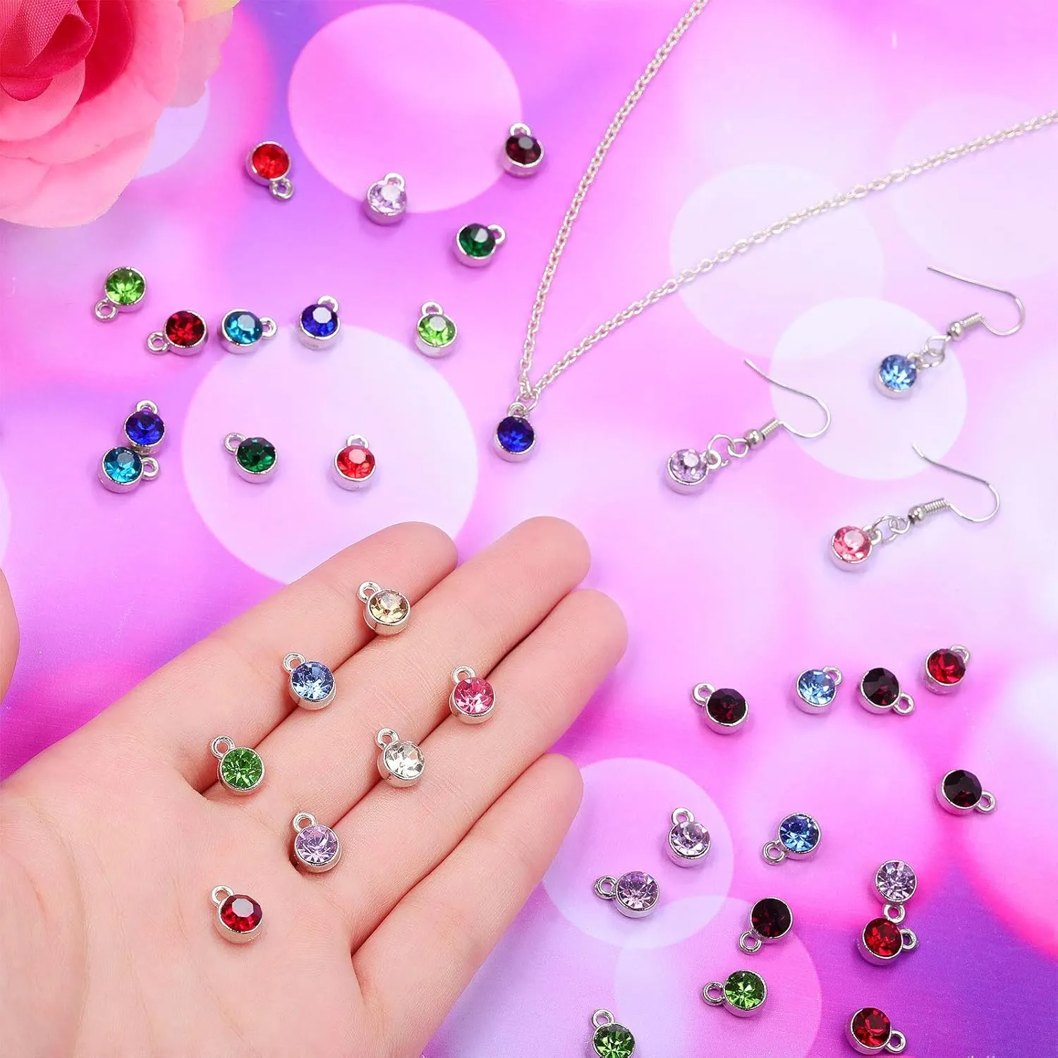 Hicarer 72 Pcs Crystal Birthstone Charms DIY Beads Pendant Crystal Charm for Jewelry Necklace Bracelet Earring Making, 7 mm