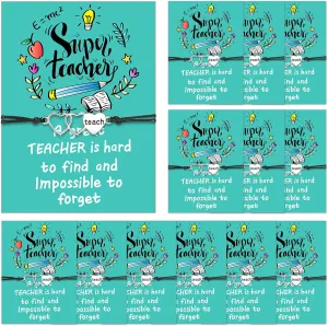 Highergo 12 Pcs Teacher Bracelets Bulk Teacher Appreciation Gifts for Women Men Blessing Card Adjustable Bracelets Teaching Wish Bangles for Thank You Appreciation Idea Gifts Graduation Birthday