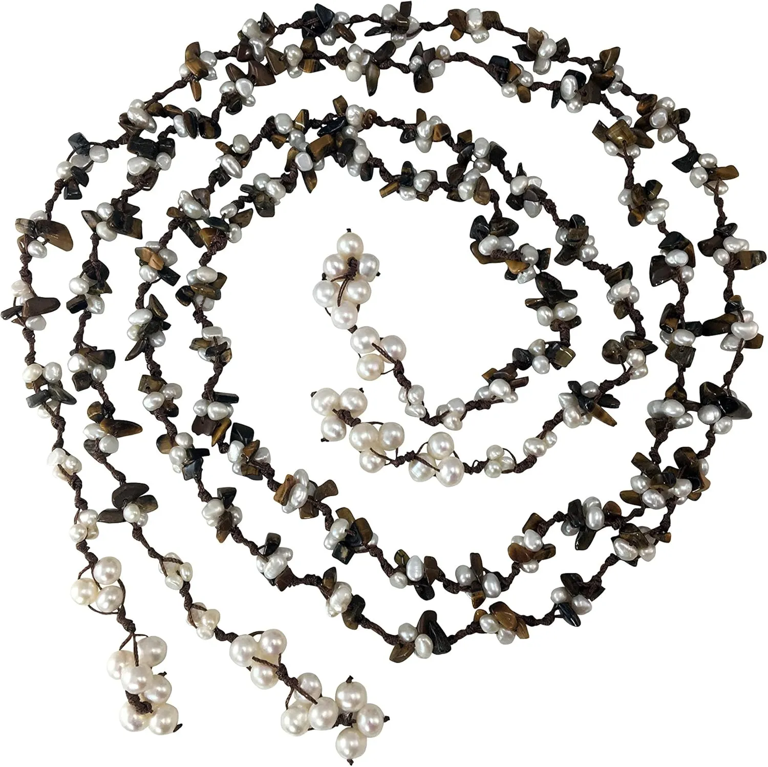 HinsonGayle 2-Strand Gemstone & Genuine Freshwater Cultured Pearl Lariat Necklace (8 Color Styles)