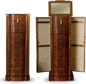Hives and Honey Robyn Antique Style Locking Storage for Organized 38" H x 14" W x 10" D Jewelry Armoire, Walnut