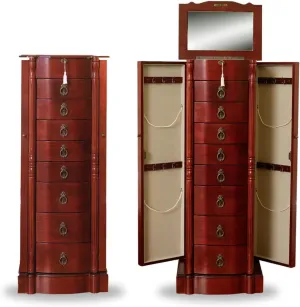 Hives and Honey - Robyn Jewelry Armoire - Antique Style Locking Storage for Organized Jewelry, 38"H x 14"W x 10"D - Cherry