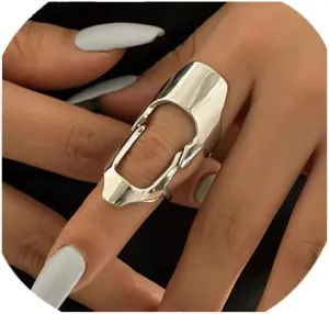 Hollow Knuckle Joint Finger Activity Ring.Silver Double Loop Rings Gothic Hinged Rings Punk Jewelry Halloween Gifts for Women