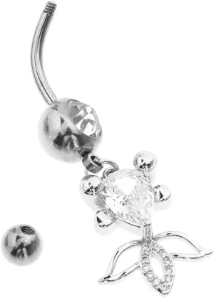 Homoyoyo Belly Button Piercing Jewelry Stainless Steel Goldfish Charm Rhinestone Belly Ring Fashionable Navel Ring for Occasions