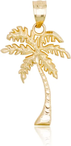 Honolulu Jewelry Company 14K Real Solid Yellow Gold Tropical Palm Tree Beach Necklace Pendant