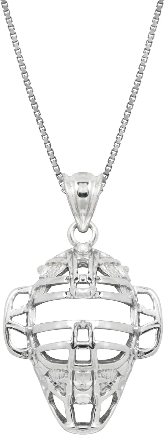 Honolulu Jewelry Company Sterling Silver Baseball Catcher Mask Sports Necklace Pendant with 18" Box Chain