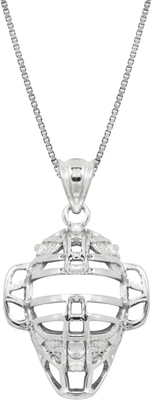 Honolulu Jewelry Company Sterling Silver Baseball Catcher Mask Sports Necklace Pendant with 18" Box Chain