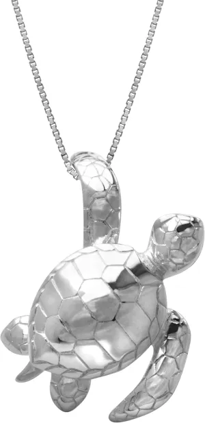 Honolulu Jewelry Company Sterling Silver Turtle Honu Ocean Sea Life Necklace Pendant with 18" Box Chain