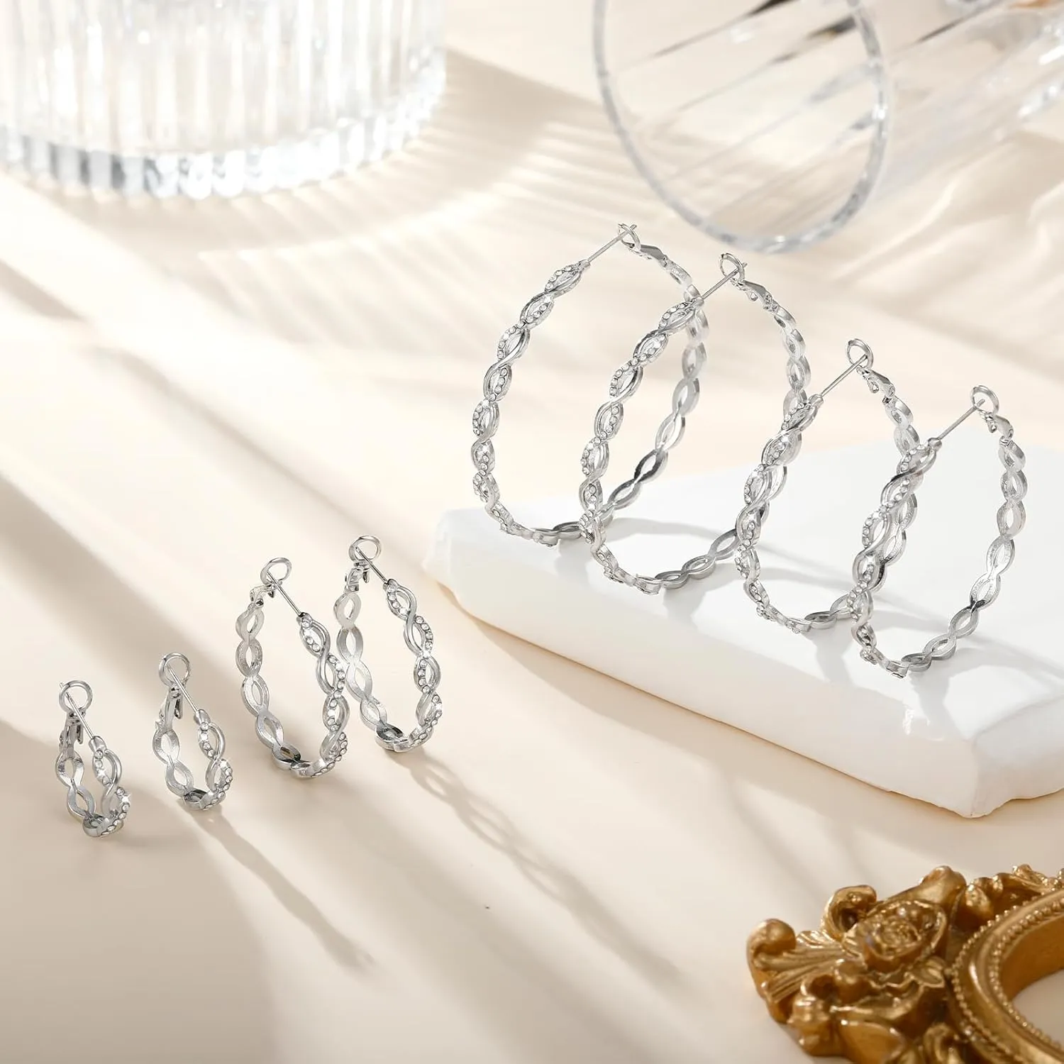 Hoop Earrings for Women 925 Sterling Silver Earrings Hypoallergenic 14K Gold Plated Earrings Chunky Hoops Earring Huggie Hoop Earrings Rhinestone Earring Jewelry Gifts for Women (20/30/40/50/60MM)