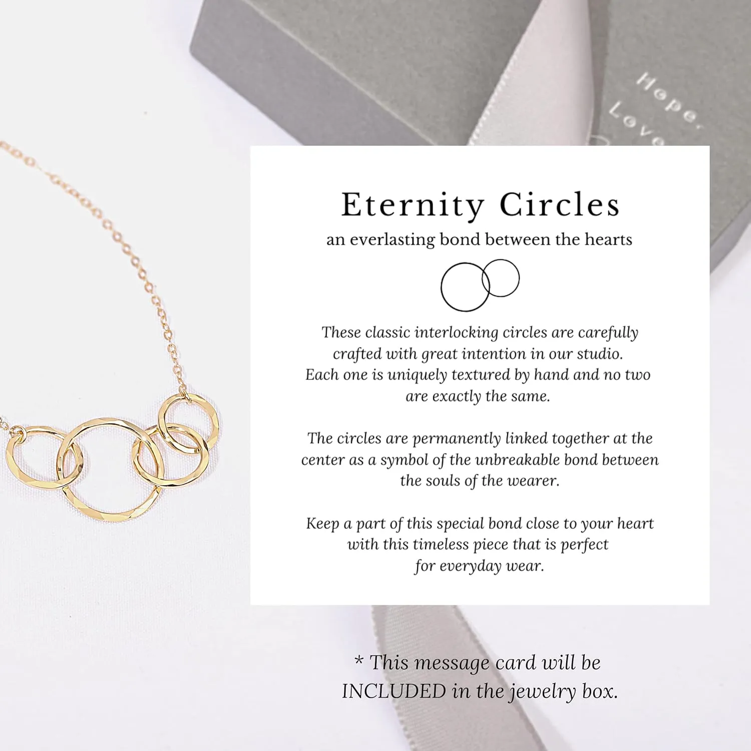 HOPE LOVE SHINE Birthday Necklace  Fashion Jewelry 16 2", 14K Gold Plated Sterling Silver with 3 Interlocking Rings, Hypoallergenic and Comfortable  A Thoughtful Choice for Birthday for Women