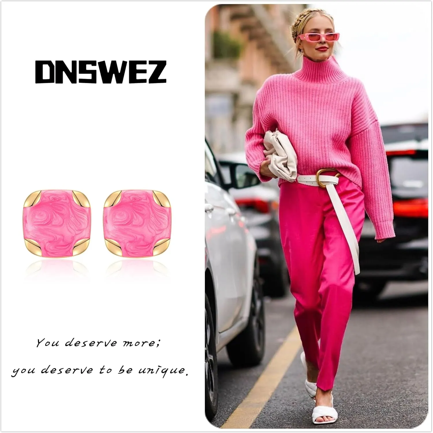 Hot Pink Gold Plated Earrings for Women, Cute Love Heart Flower Large Zirconia CZ Dangle Stud Earrings Jewelry for Women Trendy Gifts