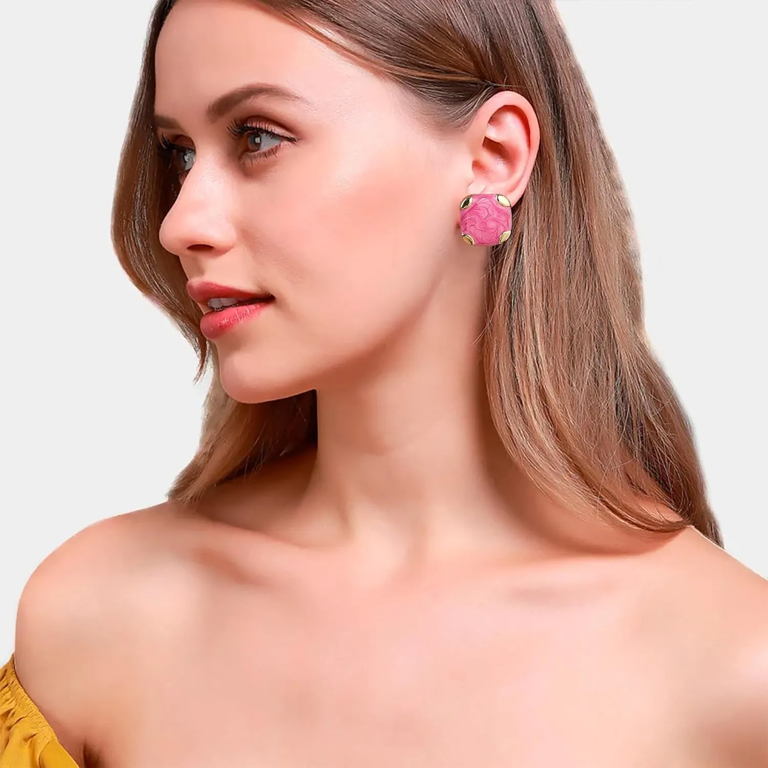 Hot Pink Gold Plated Earrings for Women, Cute Love Heart Flower Large Zirconia CZ Dangle Stud Earrings Jewelry for Women Trendy Gifts