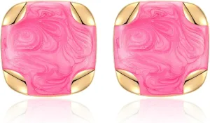 Hot Pink Gold Plated Earrings for Women, Cute Love Heart Flower Large Zirconia CZ Dangle Stud Earrings Jewelry for Women Trendy Gifts