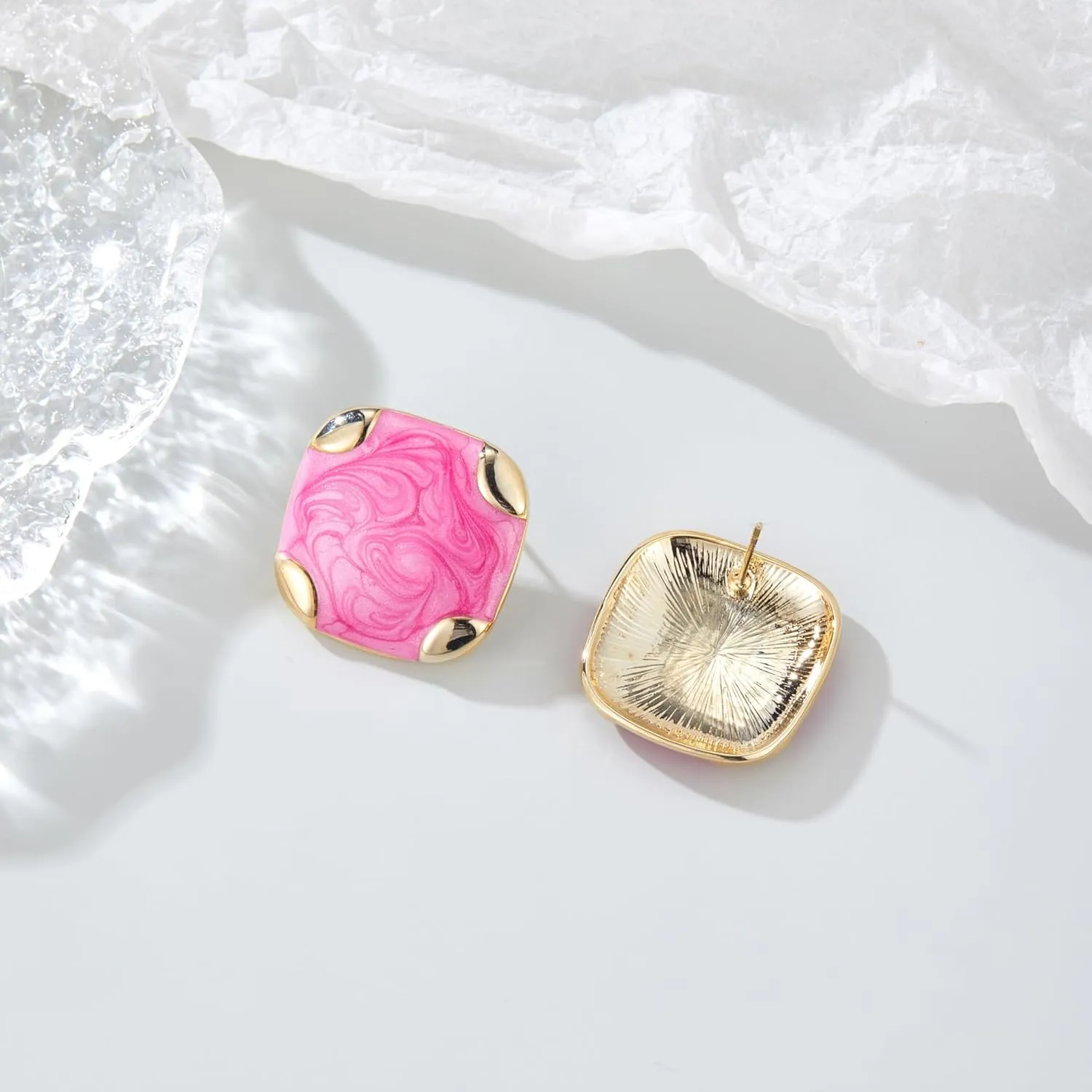 Hot Pink Gold Plated Earrings for Women, Cute Love Heart Flower Large Zirconia CZ Dangle Stud Earrings Jewelry for Women Trendy Gifts