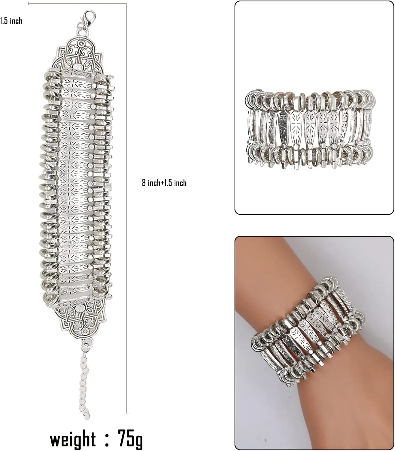 HSQYJ Bohemian Geometric Link Statement Bracelet Fashion elegant Shiny Sand Blast Wide Cuff Bracelets for Women Novelty Jewelry Accessories