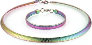 HZMAN Stainless Steel Omega Chain 8mm Solid 18 inch Necklace and 8.5 inch Bracelet Set