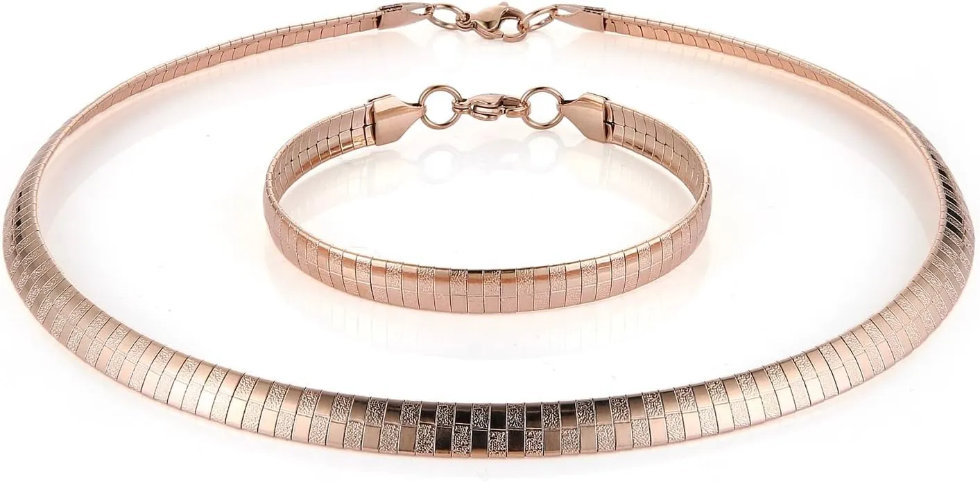 HZMAN Stainless Steel Omega Chain 8mm Solid 18 inch Necklace and 8.5 inch Bracelet Set
