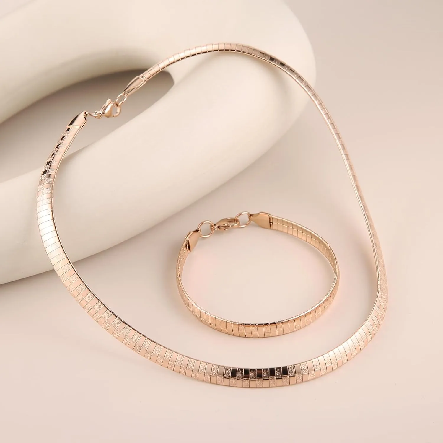 HZMAN Stainless Steel Omega Chain 8mm Solid 18 inch Necklace and 8.5 inch Bracelet Set