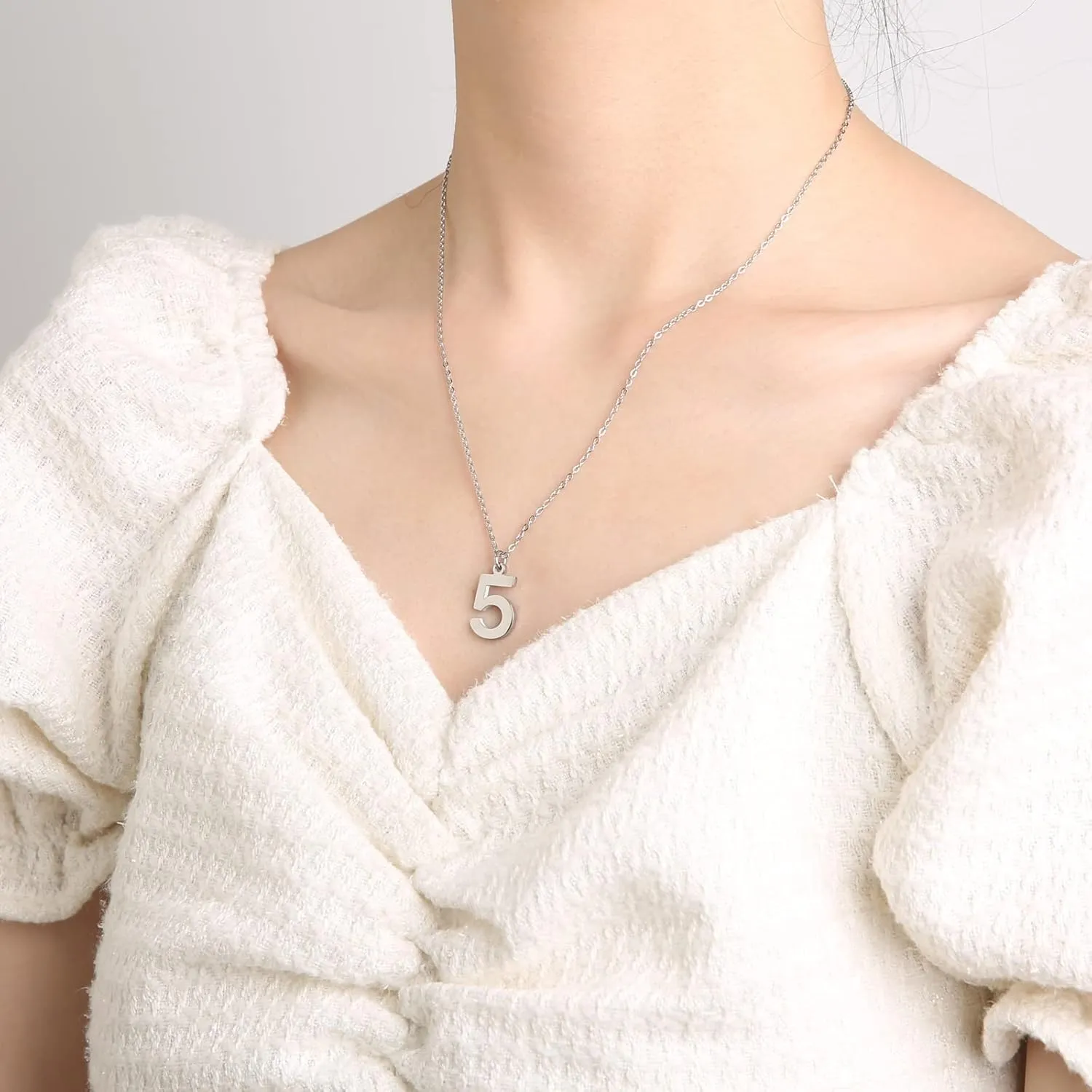 HZMAN Womens Stainless Steel Number 0-9 Charms Pendant Necklace 2 Colors Gold Silve