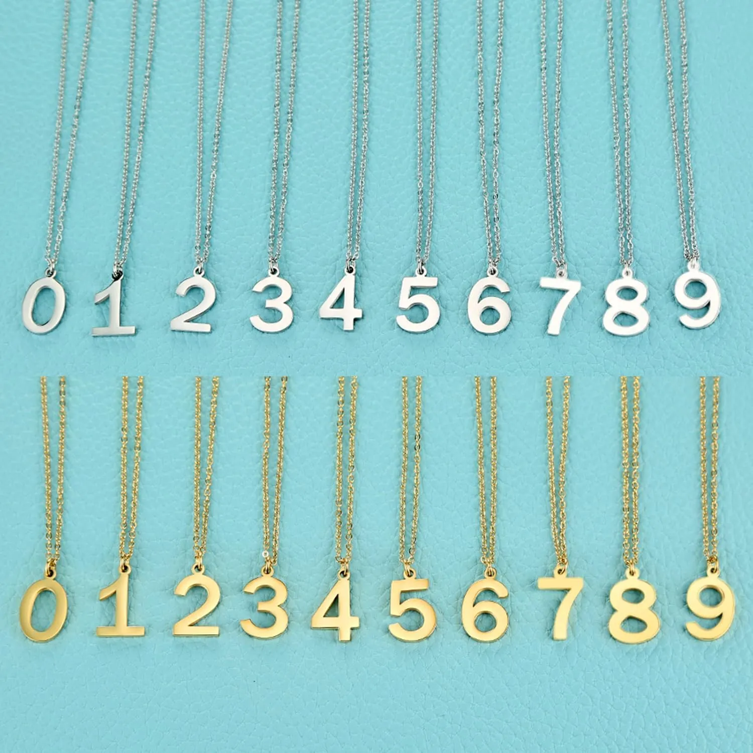 HZMAN Womens Stainless Steel Number 0-9 Charms Pendant Necklace 2 Colors Gold Silve