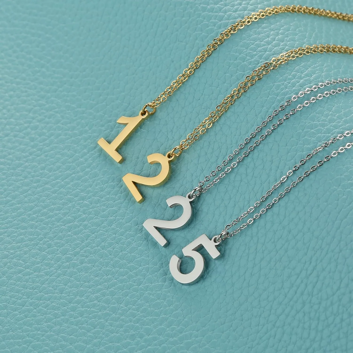 HZMAN Womens Stainless Steel Number 0-9 Charms Pendant Necklace 2 Colors Gold Silve