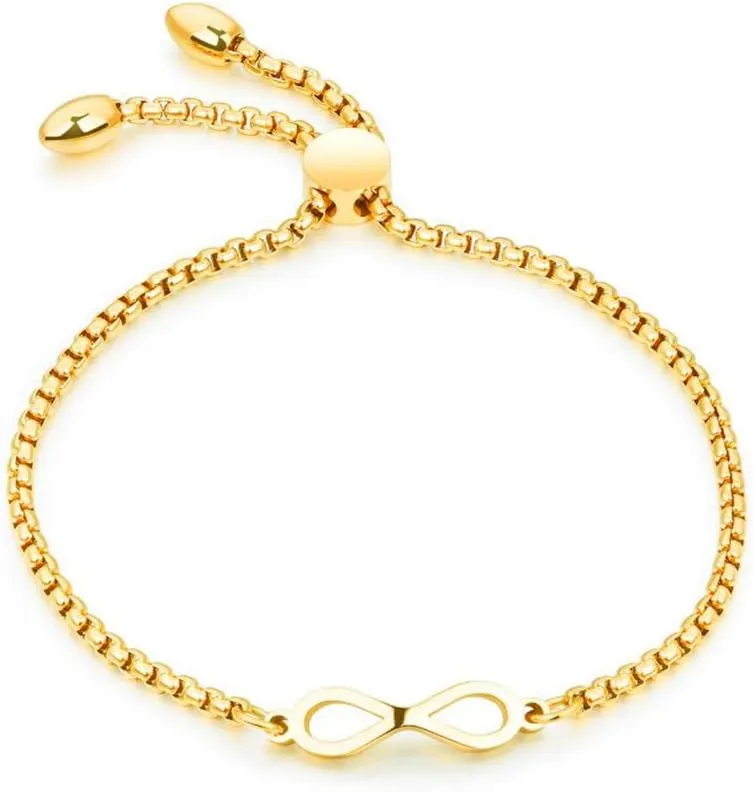 Infinity 8 Charm Link Bracelets for Women Adjustable Slide Chain Gold Silver Rose Gold Stainless Steel