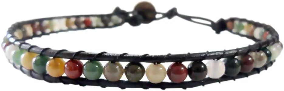 Infinityee888 Jasper Stone Ankle Bracelet 10 Inches Woven with Leather Cord Beautiful Handmade Hippie Bohemian Unisex Gift for Men and Women