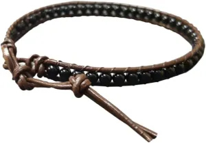 Infinityee888 Onyx Bead Anklet bracelet 10-10.5 inches woven with Leather cord beautiful handmade hippie bohemian Unisex Anklet Gift Idea for Both Men Women
