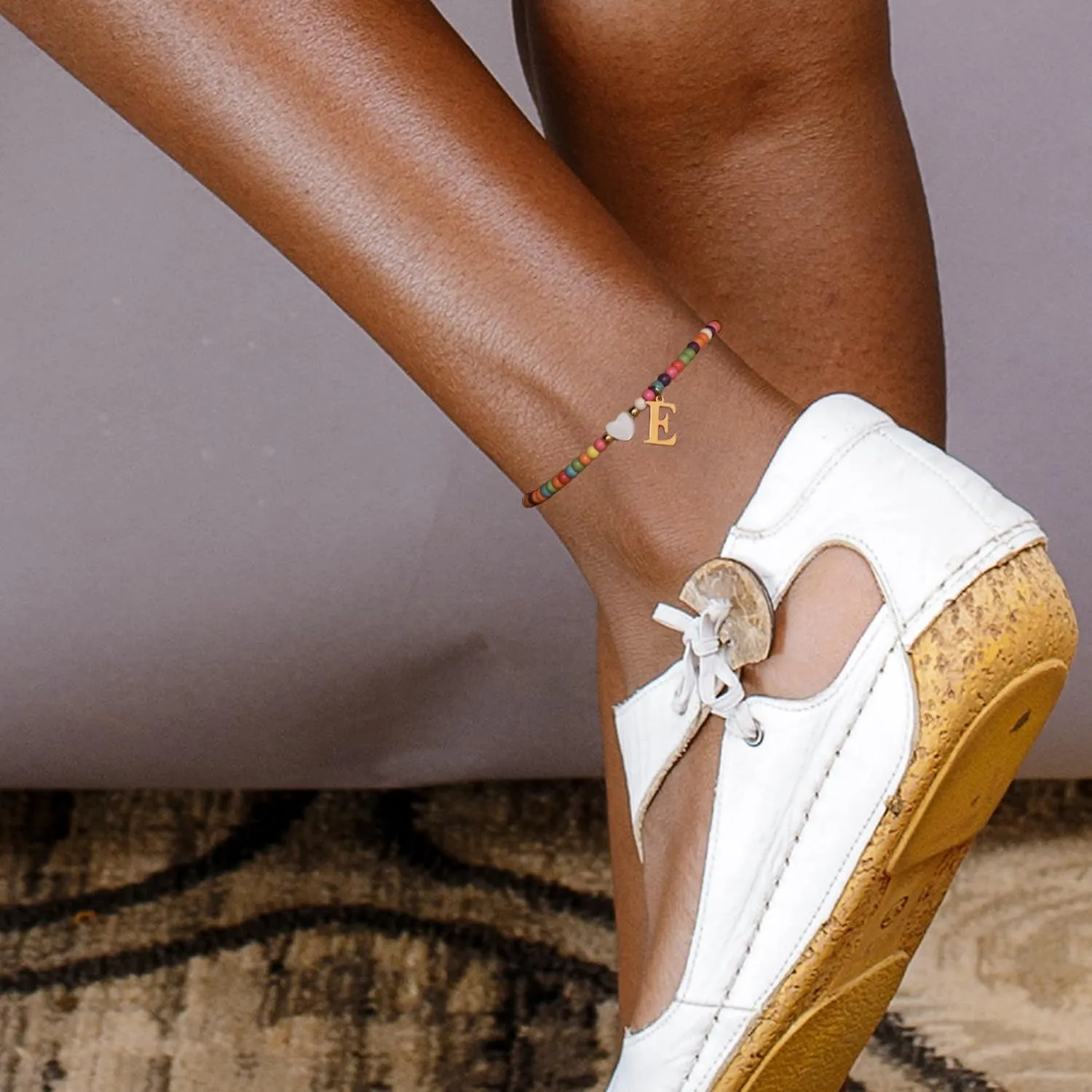 Initial Anklets for Women Colorful Beads Ankle Bracelets for Women Teen Girls Handmade Gold Plated Letter Anklet Bohemian Initial Anklets Summer Beach Foot Jewelry Gift