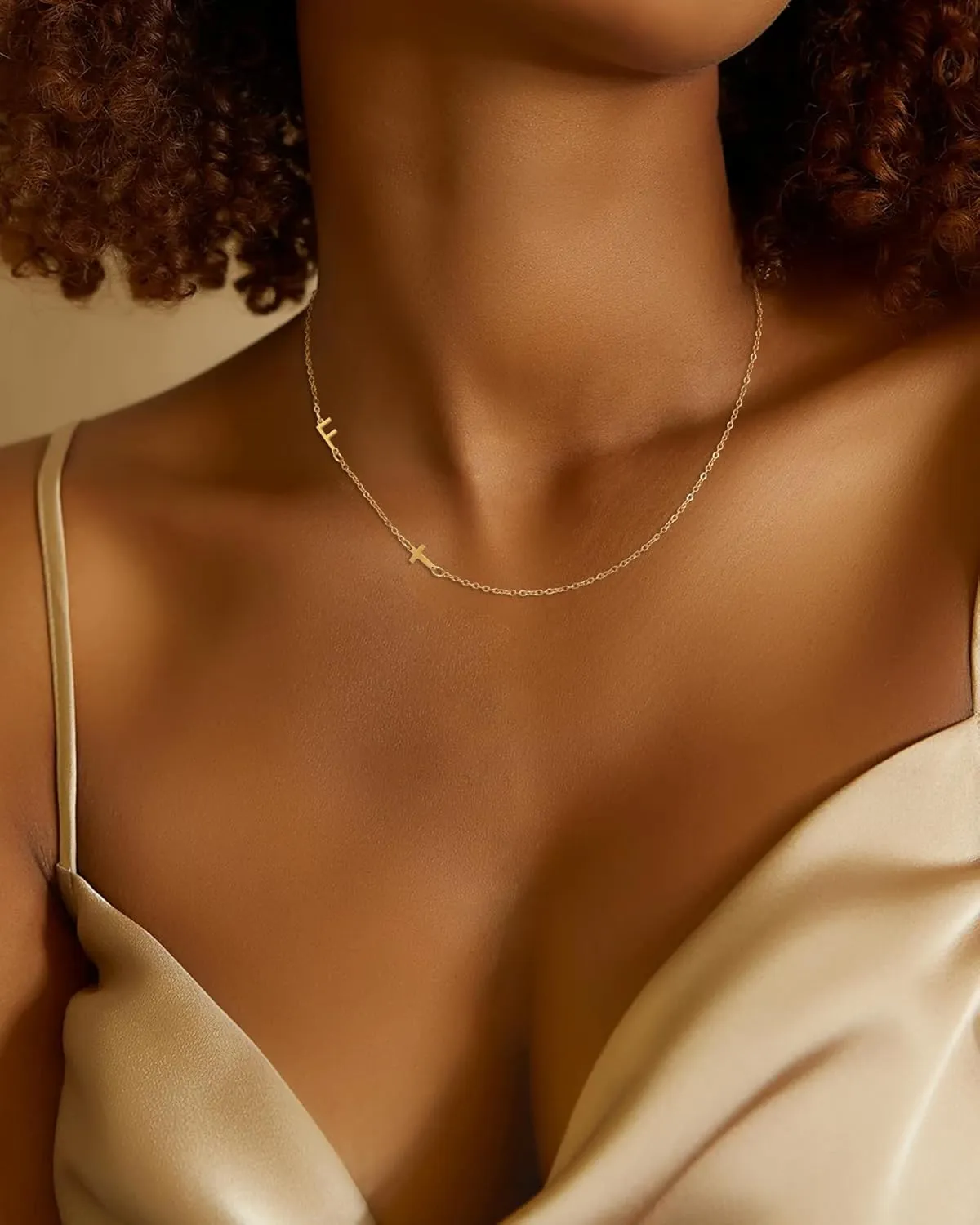 Initial Necklaces for Women, 18k Gold Plated Sideways Letter Necklace Dainty Cross Custom Name Necklace Personalized Jewelry Gift