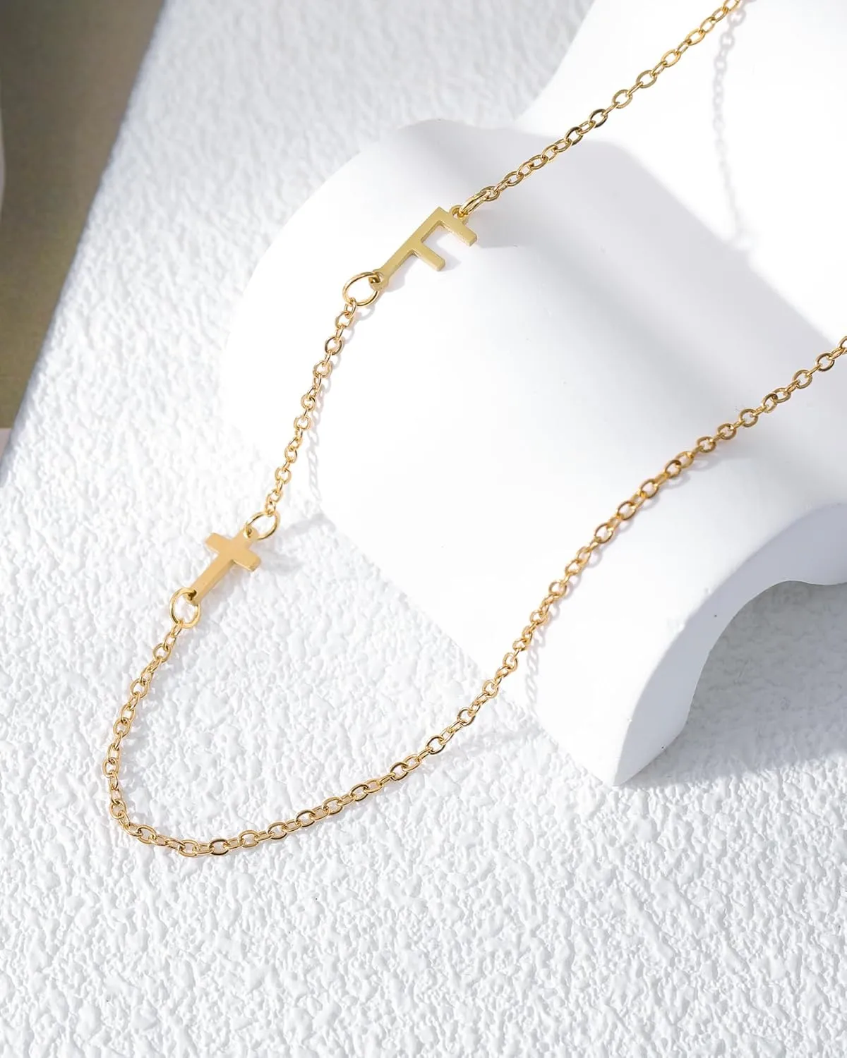 Initial Necklaces for Women, 18k Gold Plated Sideways Letter Necklace Dainty Cross Custom Name Necklace Personalized Jewelry Gift