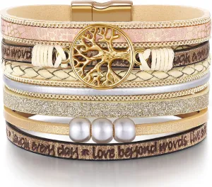 Inspirational Tree of Life Leather Bracelets for Women,Birthday Mothers Day Jewelry Gifts for Teen Girls