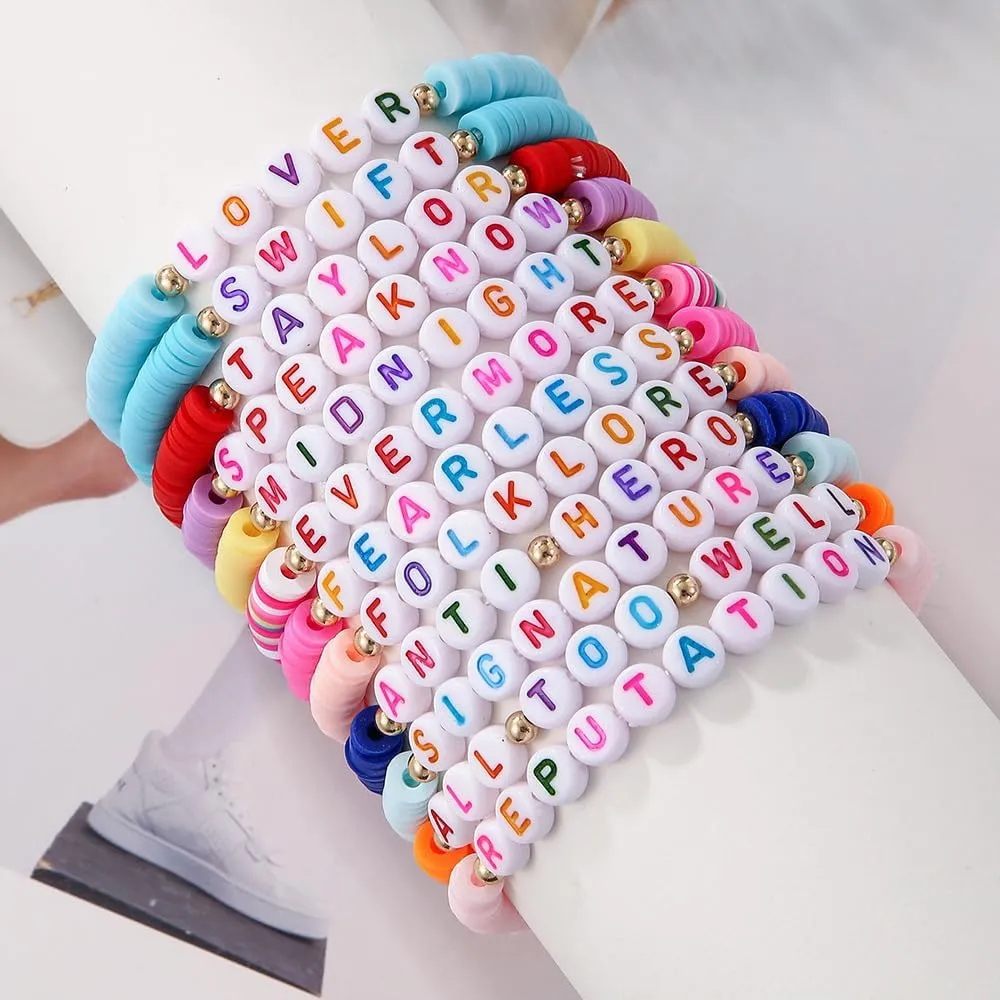 Inspired Friendship Bracelets Set Bohemian Layering Surfer Beaded Bracelets Handmade Clay Beads Music Singer Inspired Bracelet Jewelry Gifts for Women Girls Fans