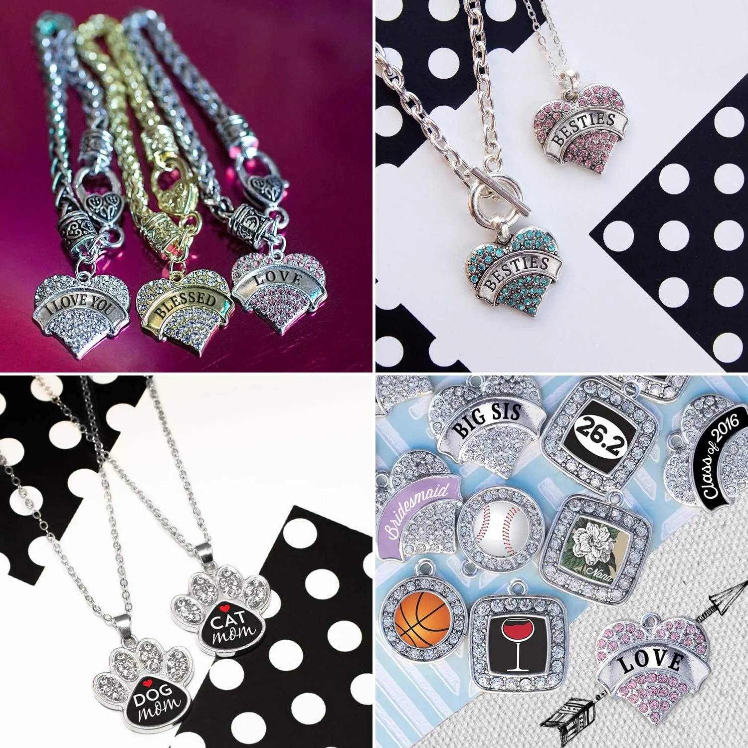 Inspired Silver - Silver Pave Heart Charm 18 Inch Necklace with Cubic Zirconia Jewelry