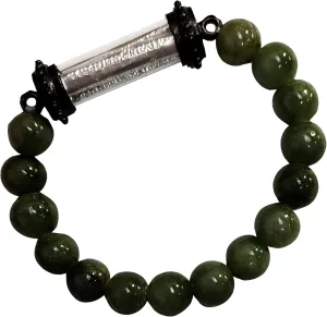 Jade Natural Green Bracelet Buddha Amulet Pendant Magic Holy for Men Women Charms Arjan Nu Kanpai Yantra 5 Rows Silver Thai Bring Prosperity Luck Success in Life Flourishing Trade