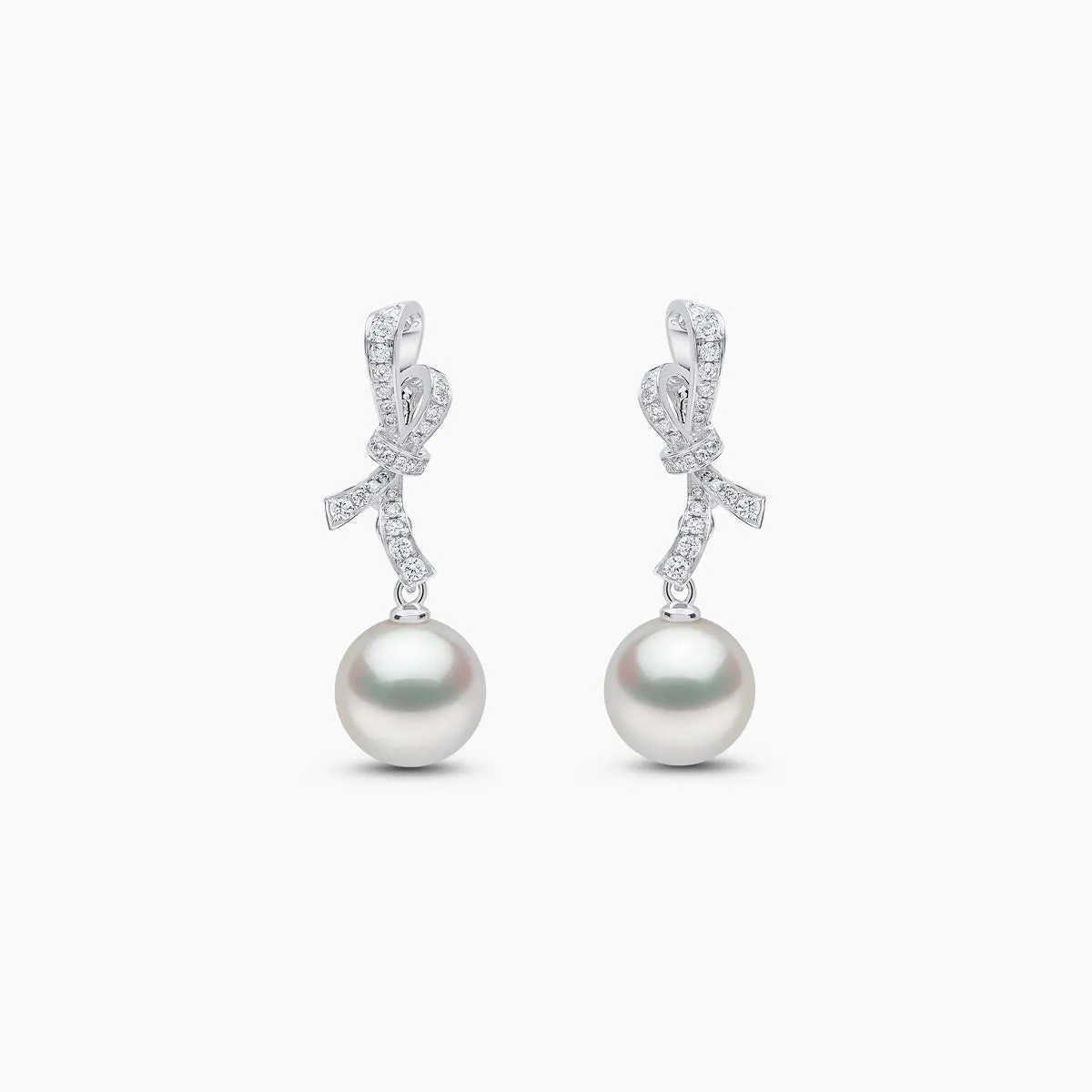 Jazz 18K Gold Pearl and Diamond Ribbon Earrings