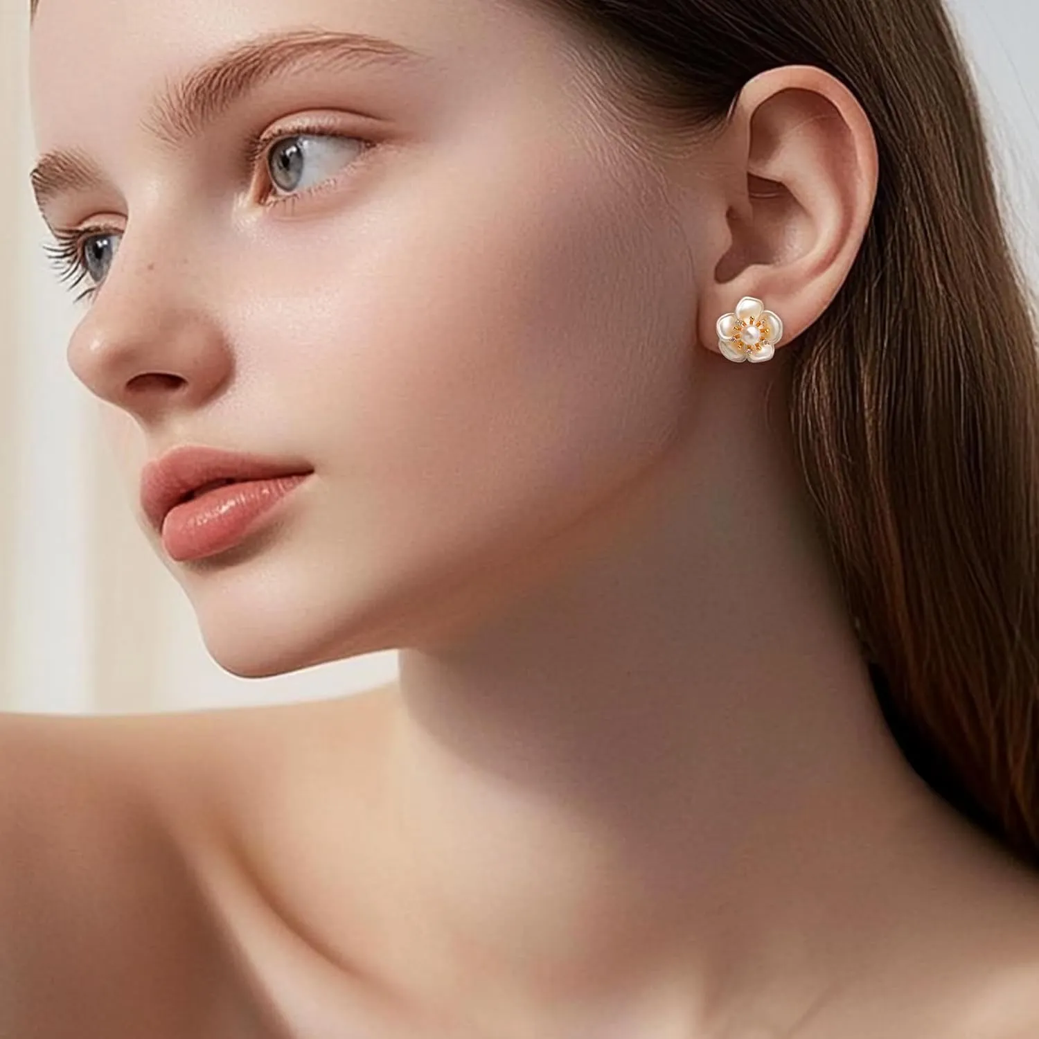 Jean Beau Gold Pearl Stud Earrings for Women, Dainty 14K Gold Plated Hypoallergenic Earrings Fashion Outfit Accessories Jewelry Gift