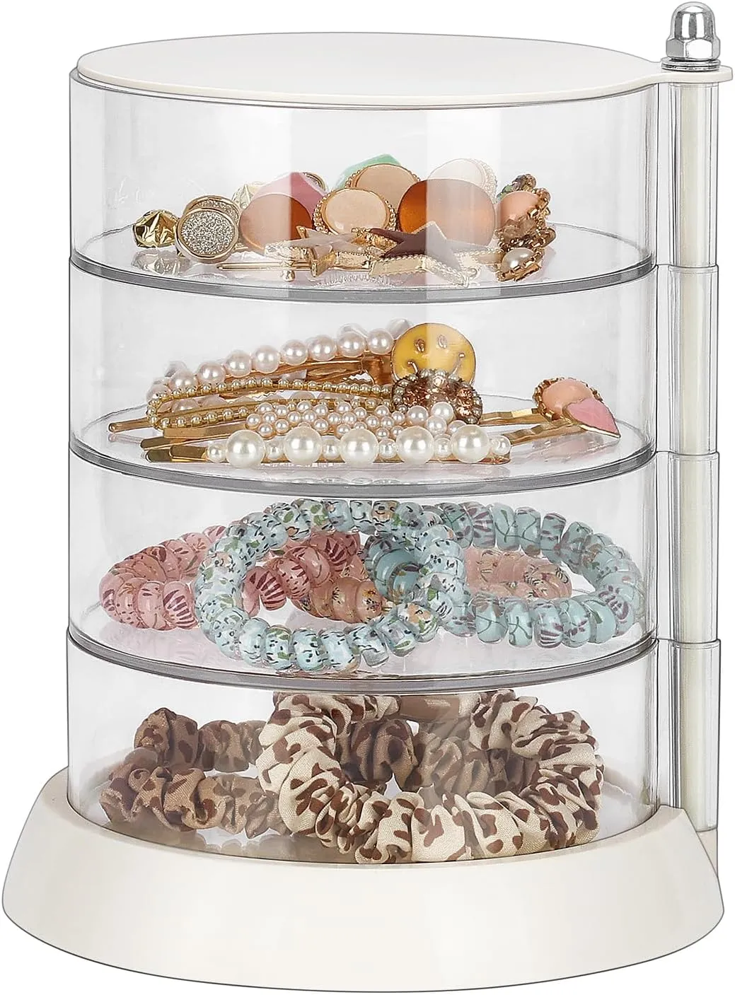 JessLab Hair Accessories Organizer, Clear 4-Layer Acrylic Organizer for Girl Hair Tie, Classify Storage by Layer Box for Hair Accessories & Bracelets Rings Bangles