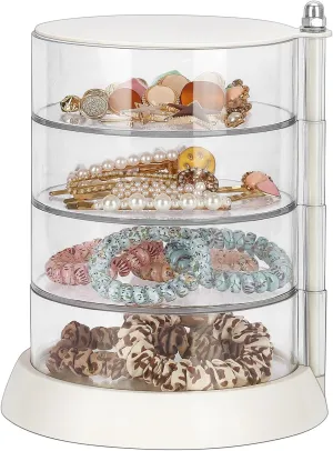 JessLab Hair Accessories Organizer, Clear 4-Layer Acrylic Organizer for Girl Hair Tie, Classify Storage by Layer Box for Hair Accessories & Bracelets Rings Bangles