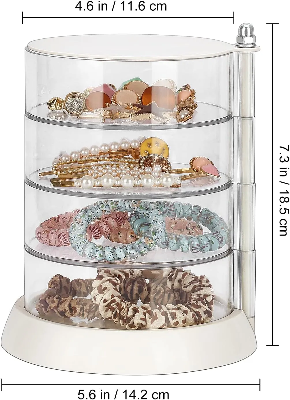 JessLab Hair Accessories Organizer, Clear 4-Layer Acrylic Organizer for Girl Hair Tie, Classify Storage by Layer Box for Hair Accessories & Bracelets Rings Bangles