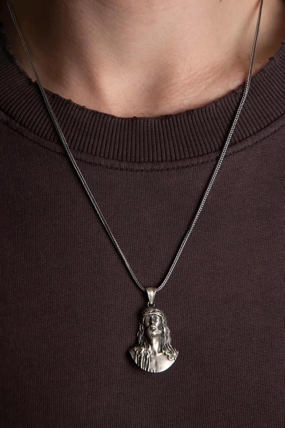 Jesus Head Religious Sterling Silver Pendant,Thorn Crown Jesus Christ Head, Silver Jesus Necklace, Christian Silver, Religious Jewelry, Jesus Christ Pendants, (Silver Black Rhodium Plated)