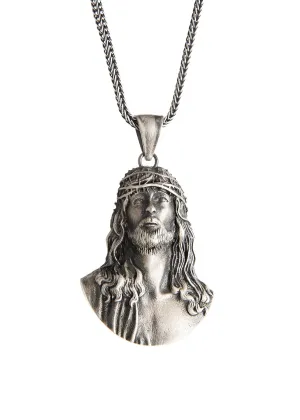 Jesus Head Religious Sterling Silver Pendant,Thorn Crown Jesus Christ Head, Silver Jesus Necklace, Christian Silver, Religious Jewelry, Jesus Christ Pendants, (Silver Black Rhodium Plated)