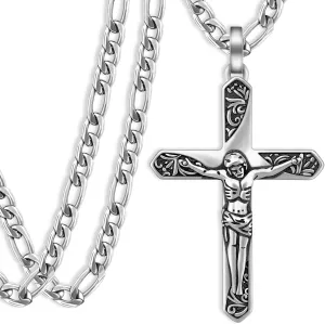 Jesus Necklace for Men 925 Sterling Silver Cross Jesus Pendant Necklace Protect Amulet Jewelry Gifts for Men Women with 22" 2" Chain