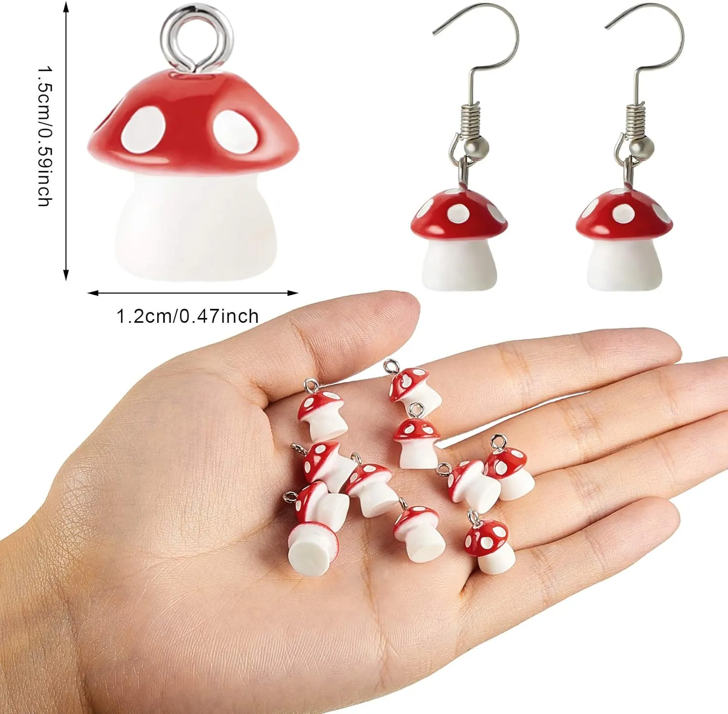 Jetec 50 Pieces Mushroom Resin Charm Pendant Mushroom Jewelry Finding Charm DIY Decor Making Resin for Women Bracelet Necklace Earrings Keychain Craft(Red)
