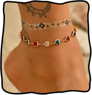 JEWEKY Boho Crystal Anklet Gold Colorful Foot Chain Summer Beach Ankle Bracelets Accessories for Women