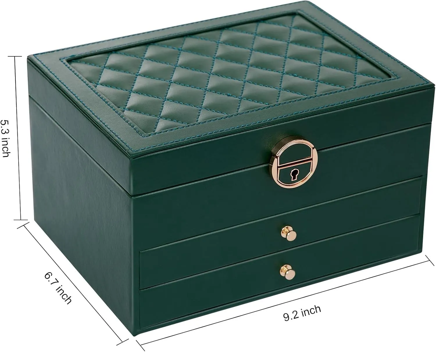 Jewelry Box for Women Girls, Large PU Leather Jewelry Organizer with 2 drawers for Christmas and New Year Gifts-Green