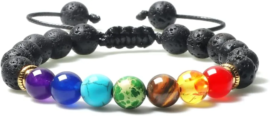 Jewelry Decoration, 7 Chakra Bracelet Men Black Lava Tiger Eye Stones Reiki Buddha Prayer Natural Stone Yoga Bracelets Bangles Jewelry Decoration,