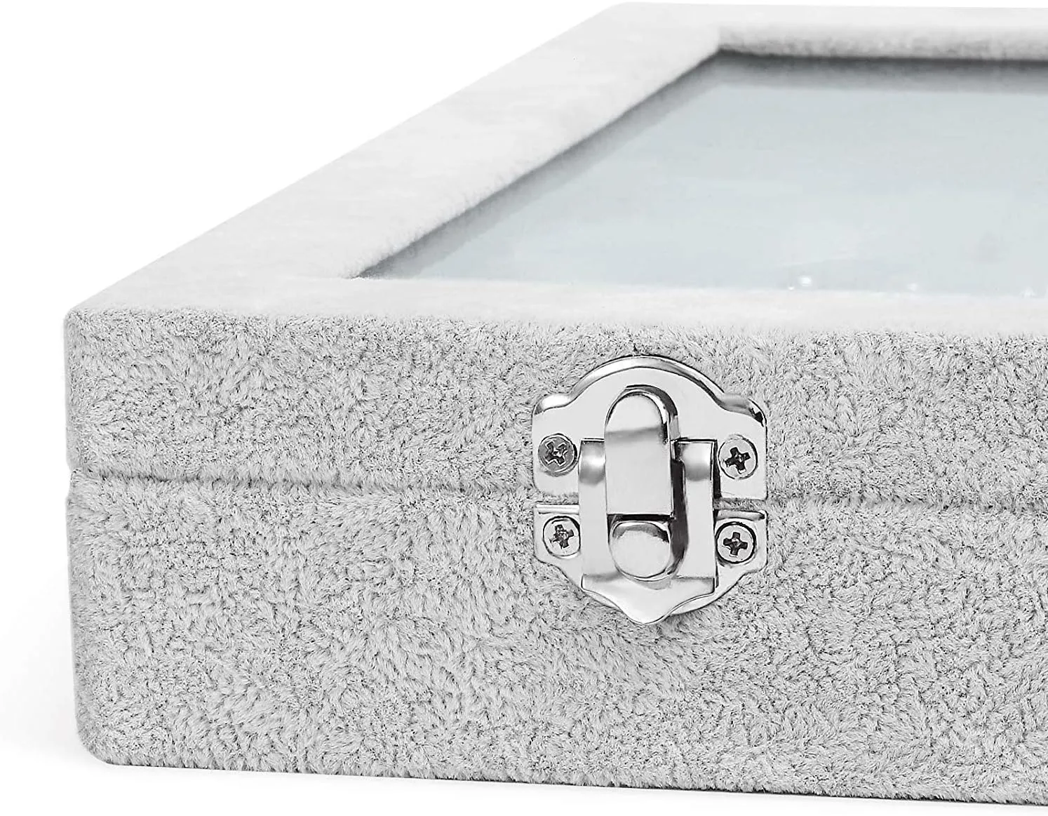 Jewelry Tray Organizer Box with Clear Lid Velvet Tray for Jewelry Storage Display Case 20 Hooks Insert Necklaces Pendants Dustproof Box Organizer (Grey)