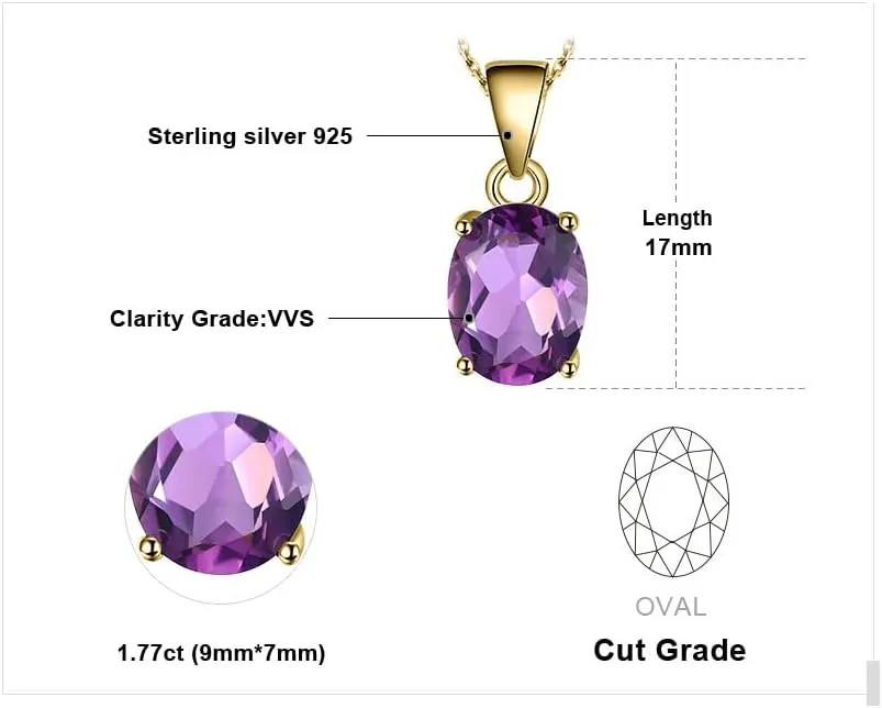 JewelryPalace Natural Gemstone Garnet Peridot Amethyst Citrine Blue Topaz Birthstone Solitaire Pendant Necklace Jewelry Set, 14k Gold Plated 925 Sterling Silver Necklaces for Women, 18 Inch Box chain
